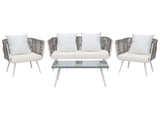 Garden Conversation Set White PE Rattan Outdoor 4 Seater with Coffee Table Cushions Beliani