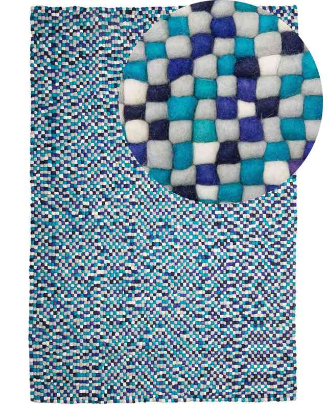 Area Rug Blue 160 x 230 cm Wool Felt Ball Hand-Woven Beliani