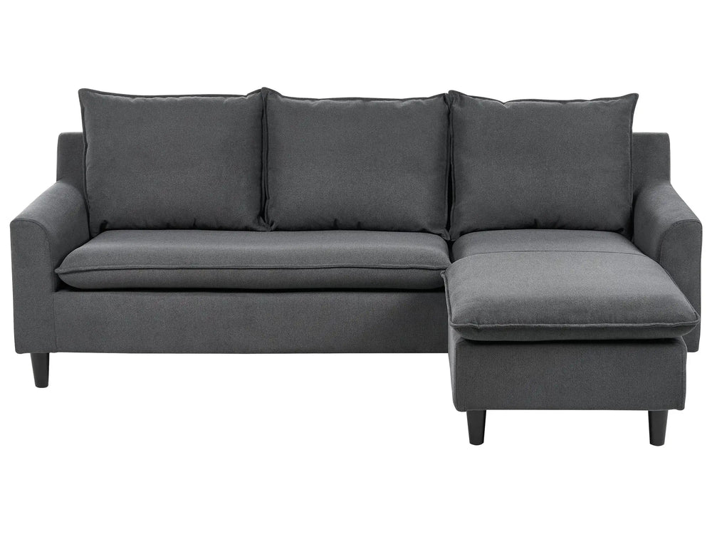 Corner Sofa Dark Grey Fabric Upholstery Dark Wood Legs Left Hand Chaise Lounge Pillow Back Beliani