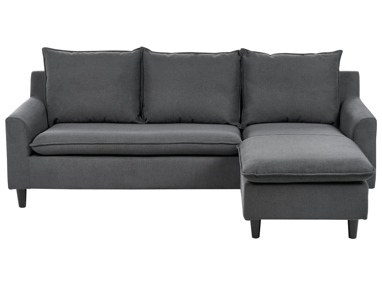 Corner Sofa Dark Grey Fabric Upholstery Dark Wood Legs Left Hand Chaise Lounge Pillow Back Beliani