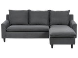 Corner Sofa Dark Grey Fabric Upholstery Dark Wood Legs Left Hand Chaise Lounge Pillow Back Beliani