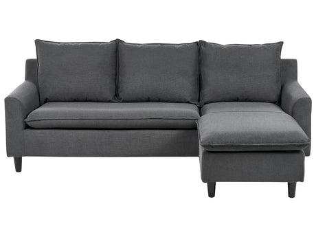 Corner Sofa Dark Grey Fabric Upholstery Dark Wood Legs Left Hand Chaise Lounge Pillow Back Beliani