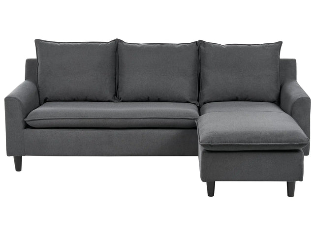 Corner Sofa Dark Grey Fabric Upholstery Dark Wood Legs Left Hand Chaise Lounge Pillow Back Beliani