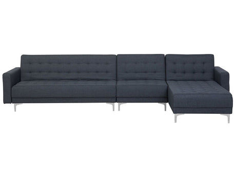 Corner Sofa Bed Dark Grey Tufted Fabric Modern L-Shaped Modular 5 Seater Left Hand Chaise Longue Beliani