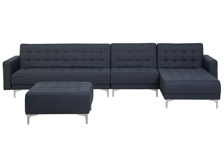 Corner Sofa Bed Dark Grey Tufted Fabric Modern L-Shaped Modular 5 Seater with Ottoman Left Hand Chaise Longue Beliani