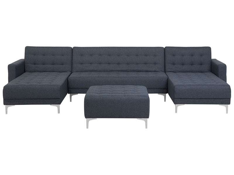 Corner Sofa Bed Dark Grey Tufted Fabric Modern U-Shaped Modular 5 Seater with Ottoman Chaise Lounges Beliani