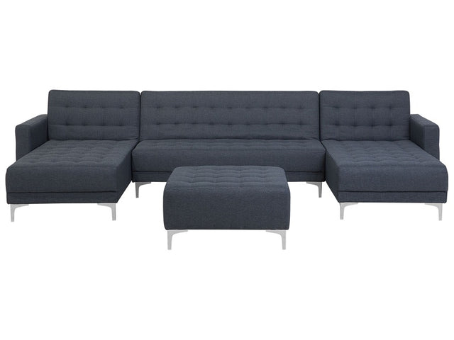 Corner Sofa Bed Dark Grey Tufted Fabric Modern U-Shaped Modular 5 Seater with Ottoman Chaise Lounges Beliani