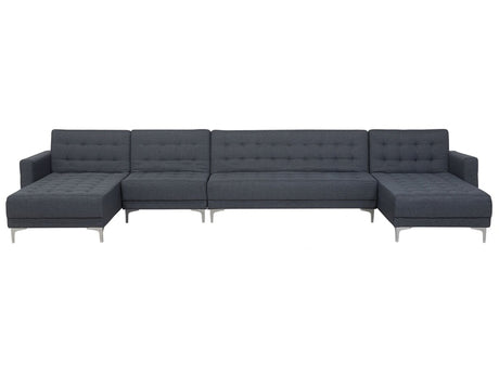 Corner Sofa Bed Dark Grey Tufted Fabric Modern U-Shaped Modular 6 Seater with Chaise Lounges Beliani