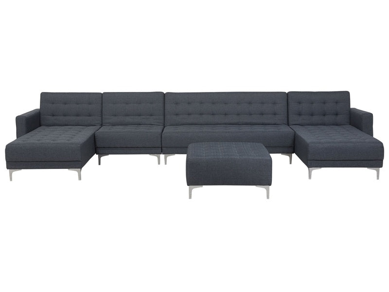 Corner Sofa Bed Dark Grey Tufted Fabric Modern U-Shaped Modular 6 Seater with Ottoman Chaise Lounges Beliani