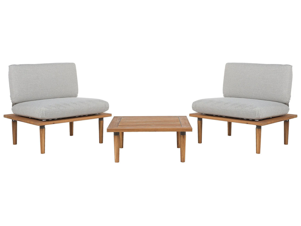 Garden Sofa Set Grey Cushions Certified Acacia Wood Modern Outdoor 2 Seater Conversation Set Armchairs with Side Table Beliani