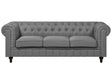 Chesterfield Sofa Light Grey Fabric Upholstery Dark Wood Legs 3 Seater Contemporary Beliani