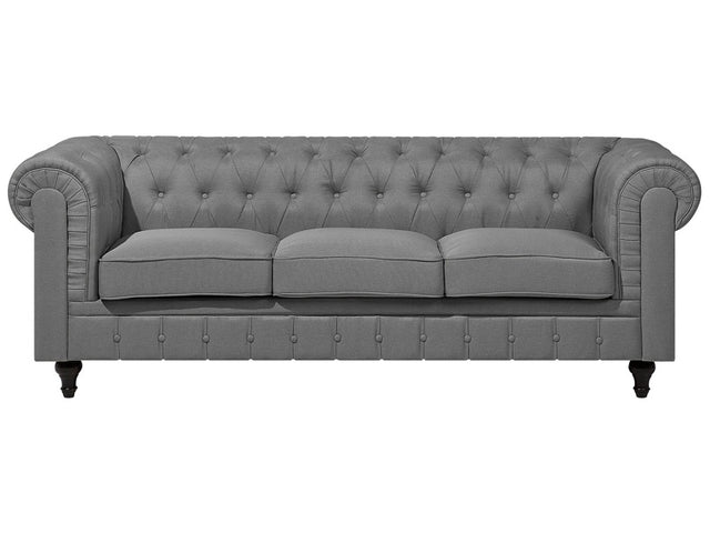 Chesterfield Sofa Light Grey Fabric Upholstery Dark Wood Legs 3 Seater Contemporary Beliani