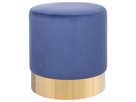 Footstool Blue Velvet Round Dressing Pouffe Glam Stool with Gold Beliani