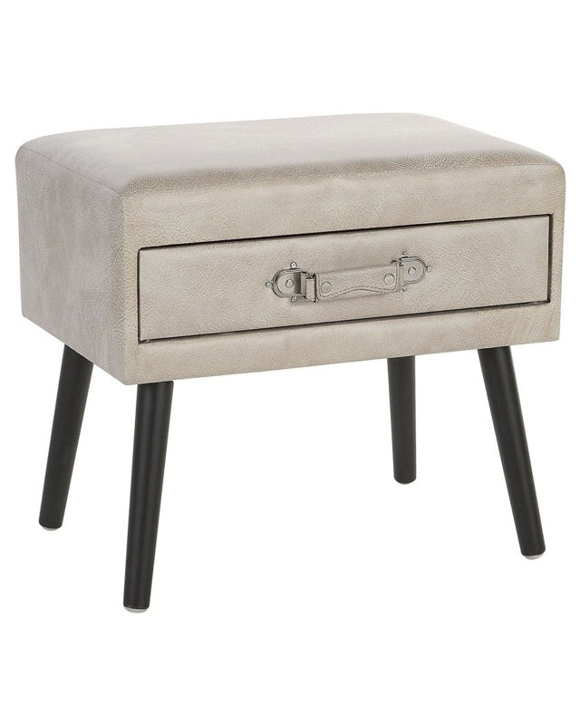 Side Table with Storage Beige Faux Leather Black Legs 46 x 50 x 35 cm Suitcase Beliani