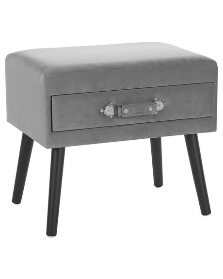 Side Table with Storage Grey Velvet Upholstery Black Legs 46 x 50 x 35 cm Suitcase Beliani