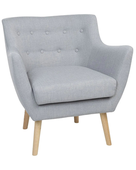 Armchair Grey Fabric Button Back Rubberwood Legs Modern Beliani