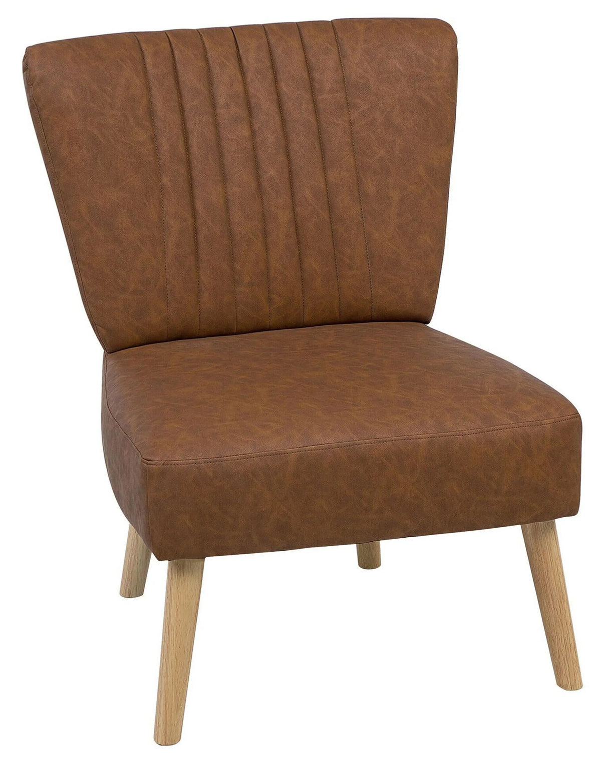 Armchair Golden Brown Faux Leather Armless Accent Chair Armless Vertical Tufting Wooden Legs Beliani