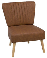Armchair Golden Brown Faux Leather Armless Accent Chair Armless Vertical Tufting Wooden Legs Beliani