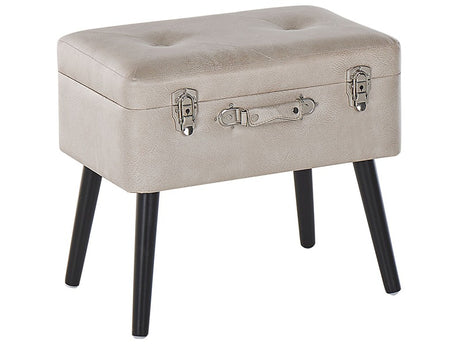 Stool with Storage Beige Faux Leather Upholstered Black Legs Suitcase Design Buttoned Top  Beliani