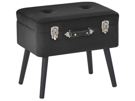 Stool with Storage Black Velvet Upholstered Black Legs Suitcase Design Buttoned Top  Beliani