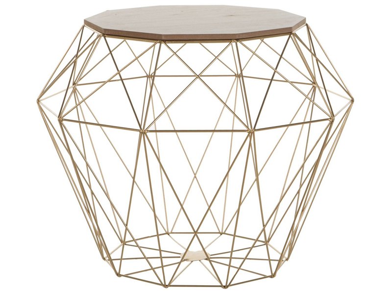 Side Table Light Wood and Golden Metal Base 43 x 43 cm Removable Top Geometric Glam Beliani