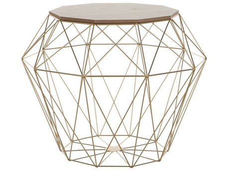 Side Table Light Wood and Golden Metal Base 43 x 43 cm Removable Top Geometric Glam Beliani