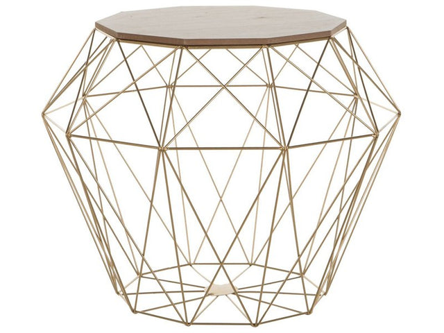 Side Table Light Wood and Golden Metal Base 43 x 43 cm Removable Top Geometric Glam Beliani