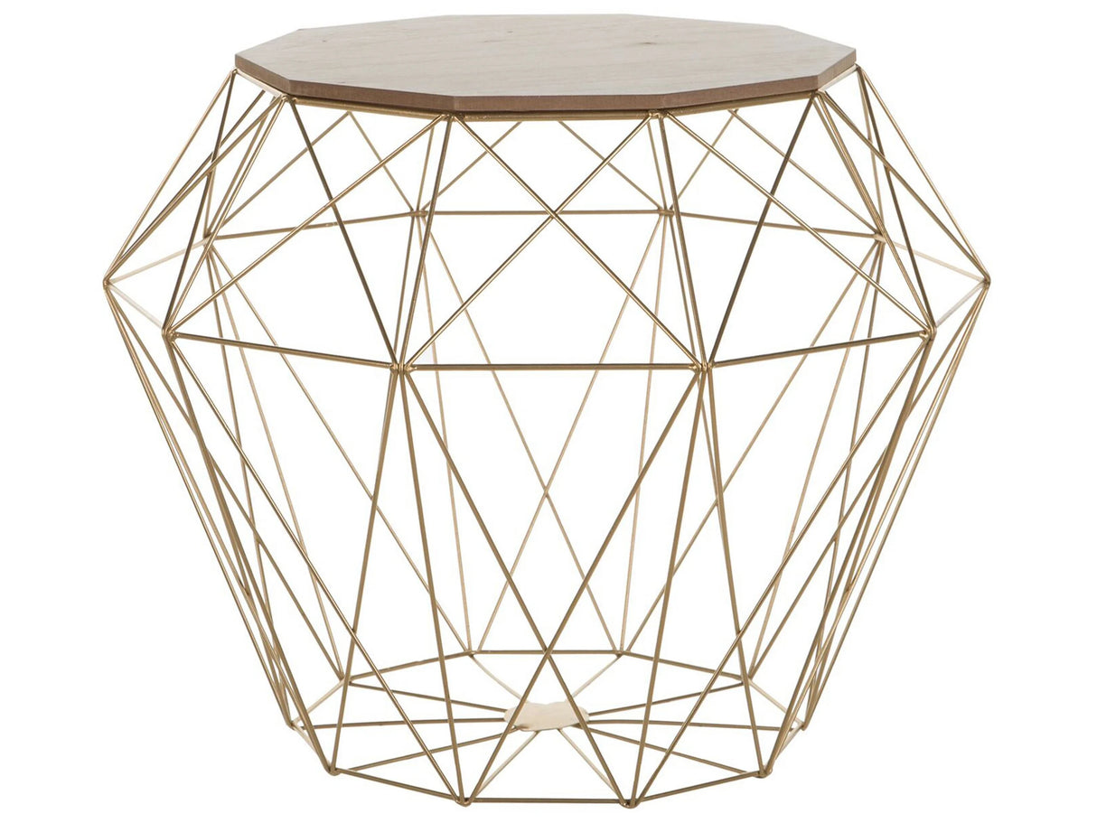Side Table Light Wood and Golden Metal Base 43 x 43 cm Removable Top Geometric Glam Beliani