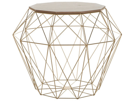 Side Table Light Wood and Golden Metal Base 43 x 43 cm Removable Top Geometric Glam Beliani