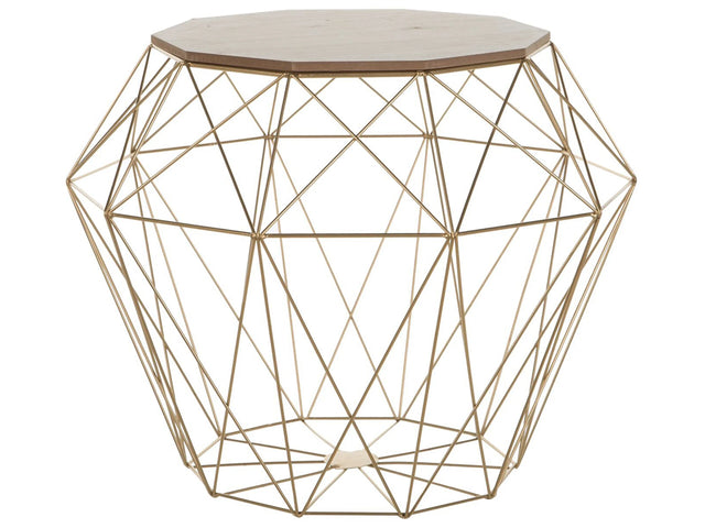 Side Table Light Wood and Golden Metal Base 43 x 43 cm Removable Top Geometric Glam Beliani