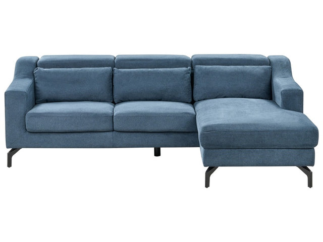 Fabric Corner Sofa Left Hand Navy Blue Upholstery with Chaise Lounge Adjustable Headrests Modern Design Beliani