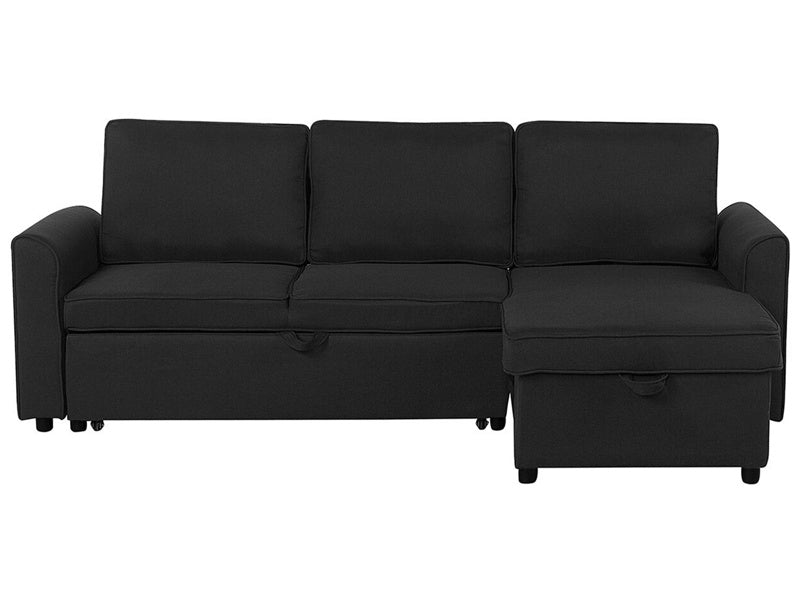 Corner Sofa Bed Black Fabric Upholstered Left Hand Orientation with Storage Bed Beliani