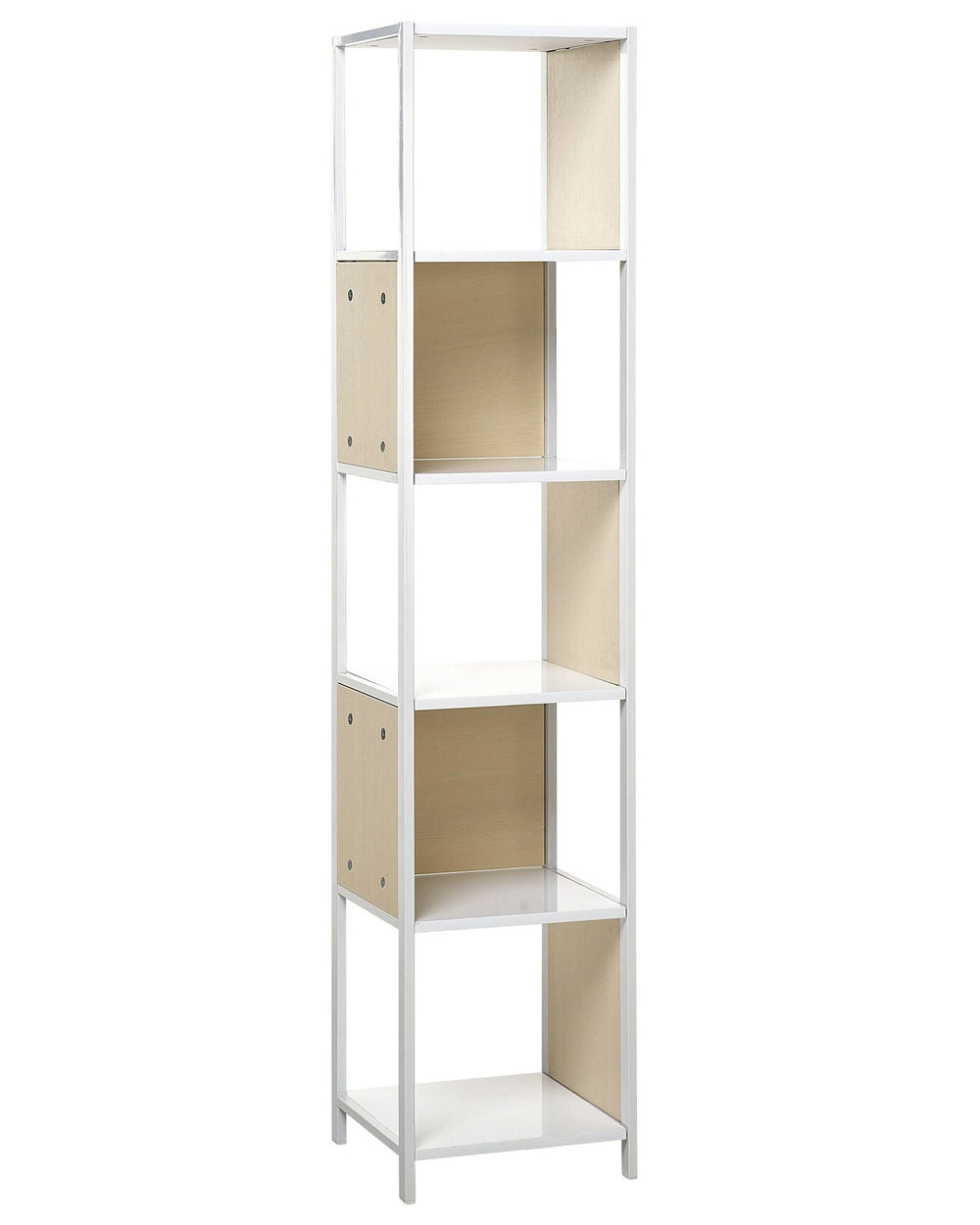 Book Case White with Light Wood 165 x 35 cm 5 Tier Shelving Unit Modern Minimalist Beliani