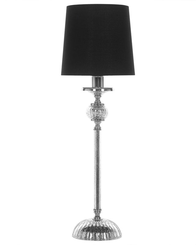 Table Lamp Silver Metal Base Black Empire Shade Glass Accents Shade Beliani