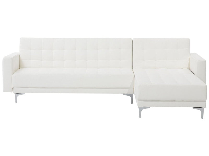 Corner Sofa Bed White Faux Leather Tufted Modern L-Shaped Modular 4 Seater Left Hand Chaise Longue Beliani