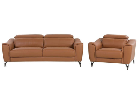 3 + 1 Sofa Set Brown Leather Adjustable Headrest Wide Seating Retro Beliani