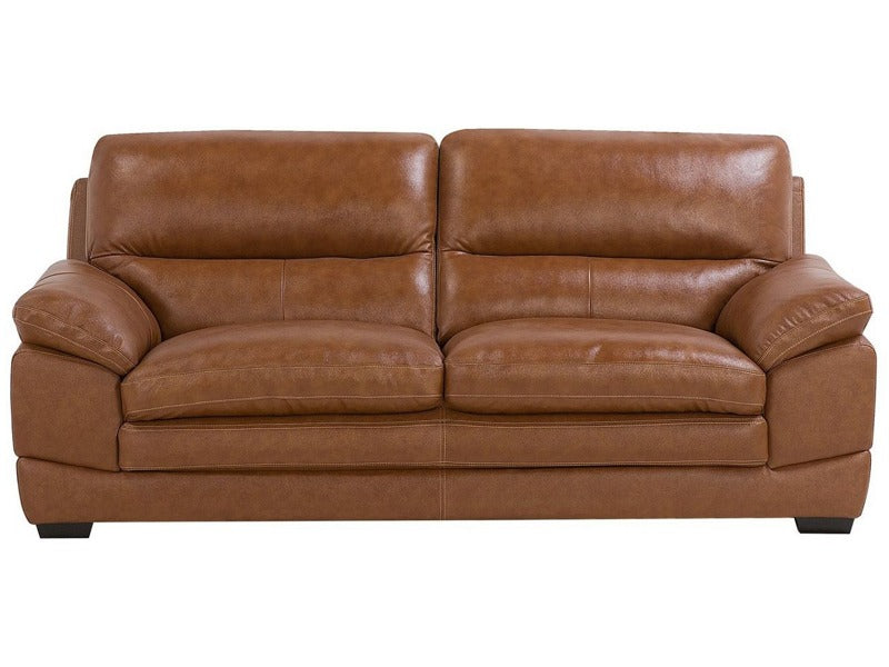 Sofa Brown Leather 3 Seater Extra Seating Space Upholstered Back Retro Beliani