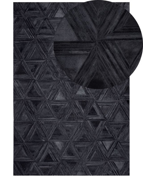 Rug Black Cowhide Leather 230 x 160 cm Pattern Handcrafted Low Pile Modern Beliani