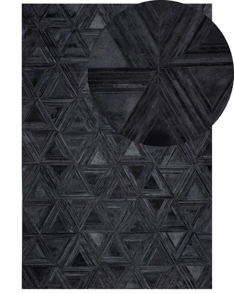 Rug Black Cowhide Leather 160 x 230 cm Pattern Handcrafted Low Pile Modern Beliani