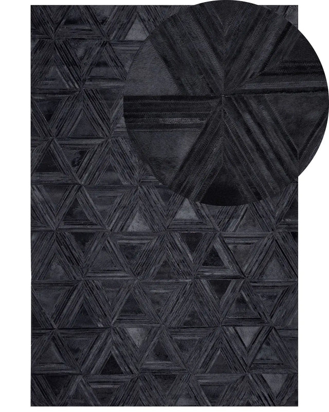 Rug Black Cowhide Leather 160 x 230 cm Pattern Handcrafted Low Pile Modern Beliani
