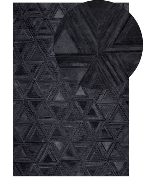 Rug Black Cowhide Leather 200 x 140 cm Pattern Handcrafted Low Pile Modern Beliani