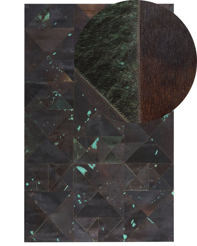 Rug Brown and Blue Cowhide Leather 200 x 140 cm Abstract Handcrafted Low Pile Modern Beliani