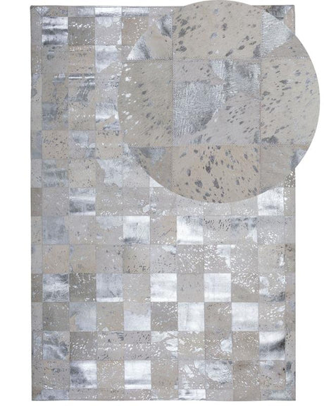 Rug Beige and Silver Cowhide Leather 230 x 160 cm Handcrafted Low Pile Modern Beliani