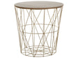 Side Table Light Wood Removable Top Gold Metal ø 40 cm Storage Wire Basket Geometric Glam Beliani