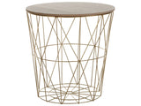 Side Table Light Wood Removable Top Gold Metal  40 cm Storage Wire Basket Geometric Glam Beliani