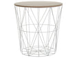 Side Table Light Wood Removable Top White Metal ø 40 cm Storage Wire Basket Geometric Glam Beliani