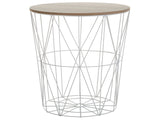 Side Table Light Wood Removable Top White Metal  40 cm Storage Wire Basket Geometric Glam Beliani