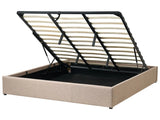 Slatted Bed Frame Light Brown Polyester Fabric Upholstered Ottoman Storage 6ft EU Super King Size Modern Design Beliani