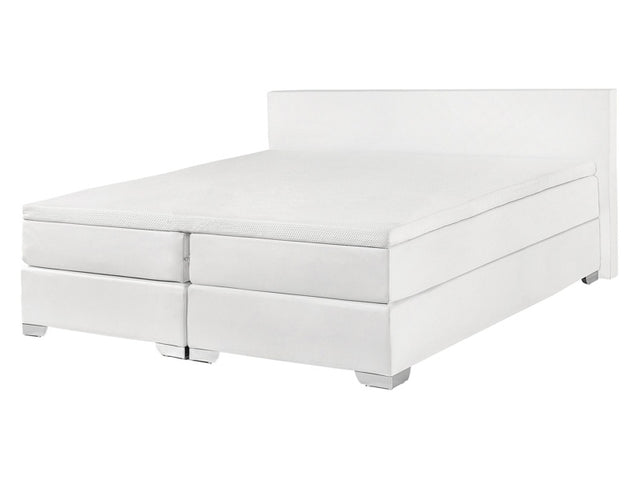 EU Double Size Continental Bed 4ft6 White Faux Leather with Pocket Spring Mattress Beliani