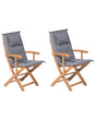 Set of 2 Garden Dining Chairs Light Wood with Grey Cushion Acacia Wood Frame Folding Rustic Design Beliani